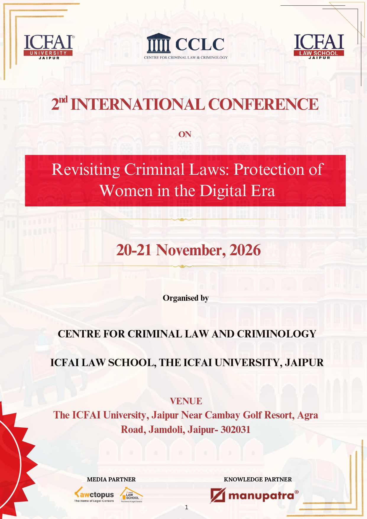 2 INTERNATIONAL CONFERENCE on Revisiting Criminal Laws Protection of Women in the Digital Era